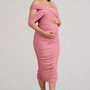 Pink Off-Shoulder Maternity Dress